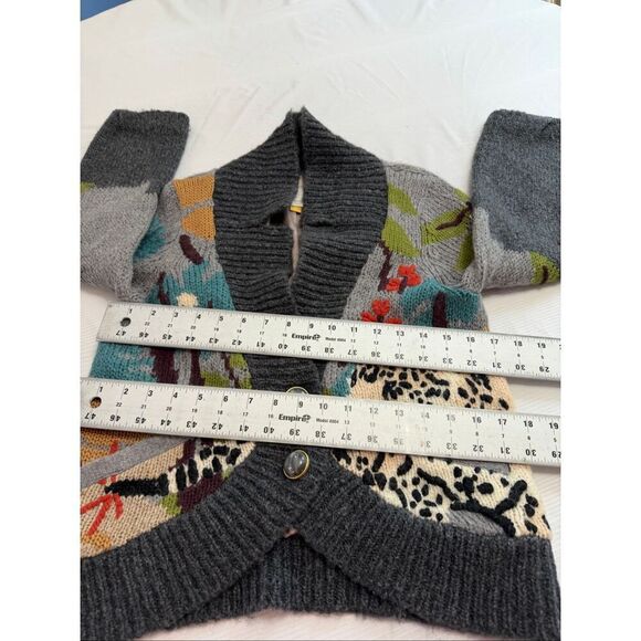 Leifsdottir Anthropologie Embroidered Monkey Jungle Sweater Cardigan Size Medium - Picture 8 of 13